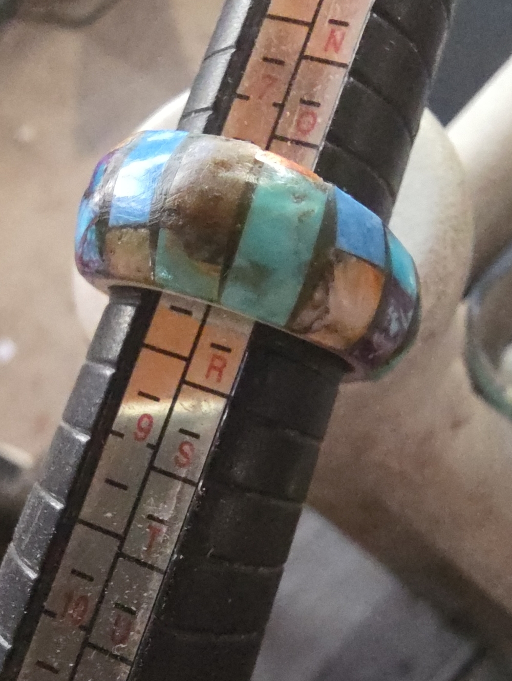 Zuni Southwest Inlaid Multi-Stone Dome Ring — Turquoise & Brown